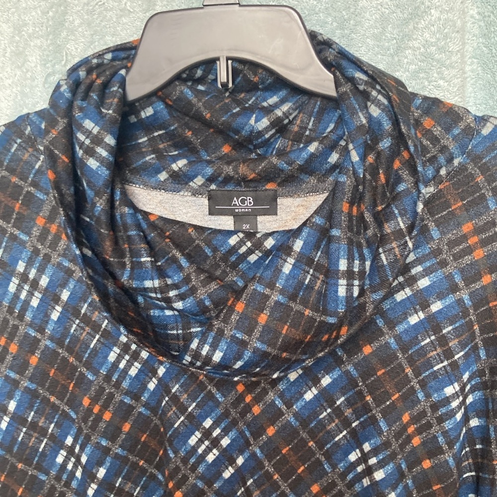 AGB plaid print pullover top with stretch casual shirt office 2X plus size - Picture 14 of 17